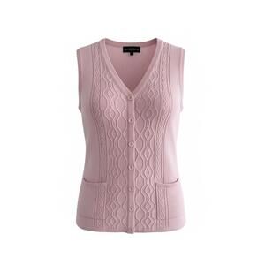 La Madona Pink Cable Knit Sweater Vest Button Front Pockets L Preppy
